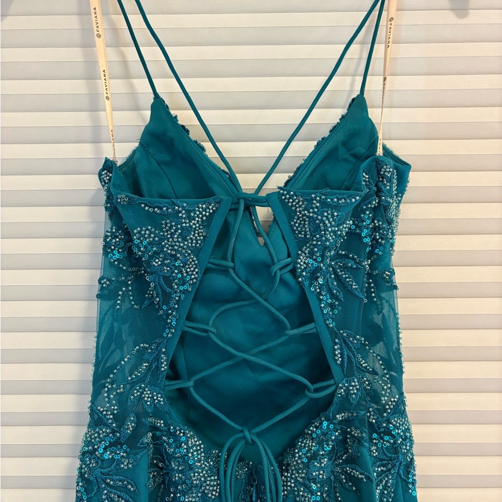 Faviana Teal Sequin Prom/Party Dress - Picture 3 of 7